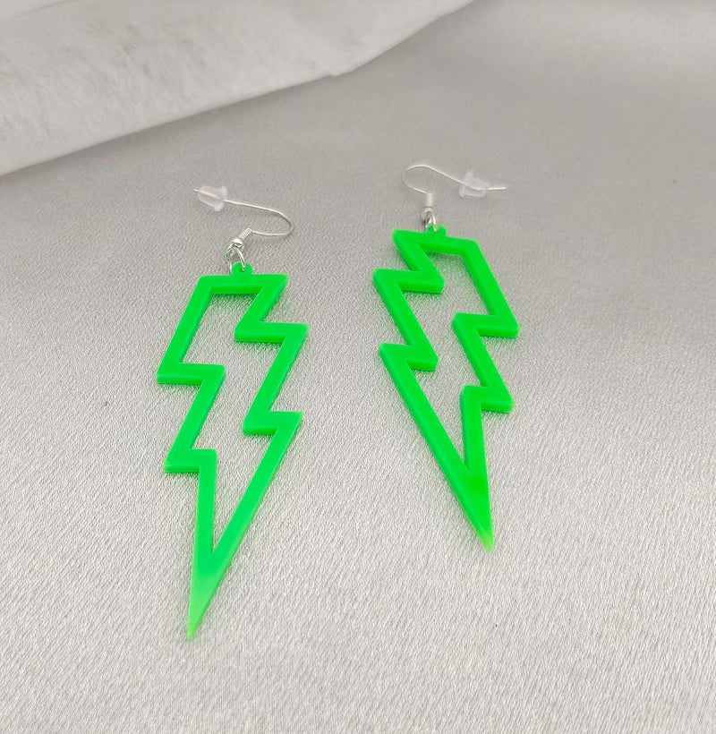 Modpide 80s Neon Earrings Hollow Lightning Bolt Halloween Punk Retro Earrings for Women 80's Party Accessories - Image 1